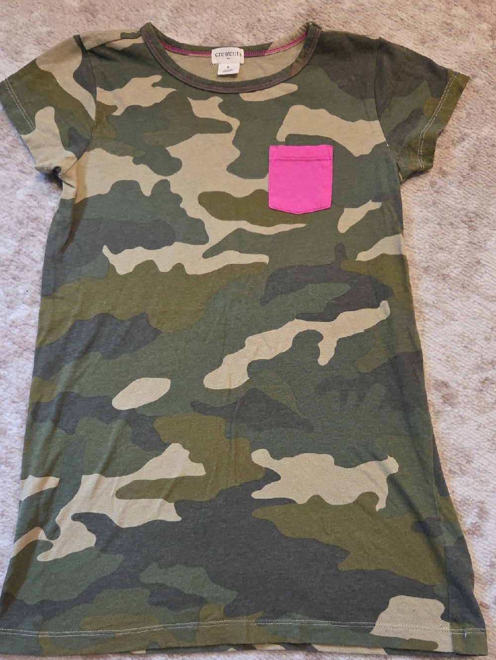 Crewcuts Green Camo Short Sleeve Tee Dress with Pink Pocket